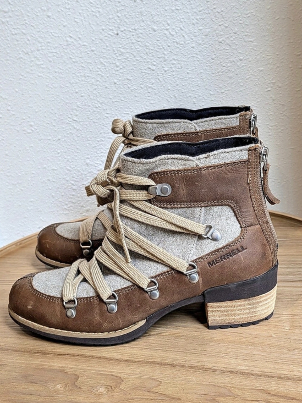 Merrell Shaw Stack Lace Ankle Heel Boot Brown US 5
